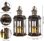 JHY DESIGN Decorative Candle Lanterns Set of 2 10" H Vintage Hanging Lanterns Metal Candleholders for Indoor Outdoor Home Parities and Weddings (Black with Gold Brush) - Image 3