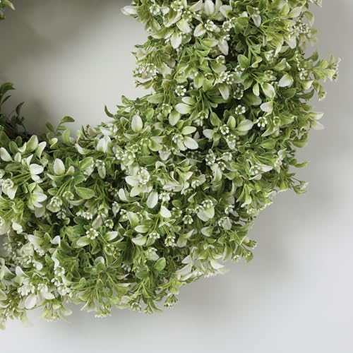 26" Large Artificial Boxwood Wreath for Front Door Decoration (White-Green) - Image 6