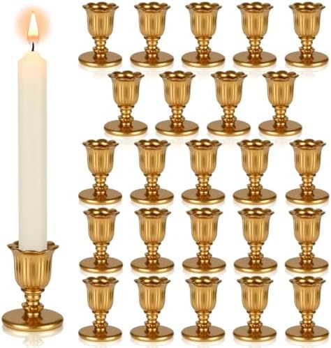 24 Pcs Gold Taper Candle Holders Brass Style Candlestick Holders Victorian Style Wedding Centerpiece Vintage Home Decor Christmas Mantel Decoration Fits Standard Taper Candles by VZZNN