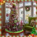 Hollowfly Red Green Christmas Tree Skirt Furry Plush Lime Green, 60 Inch - Image 5