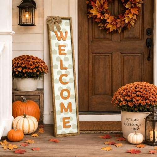 Fall Welcome Porch Sign 45 x 9 Inch Wood Decor with Raised Letters and Bow - Image 4