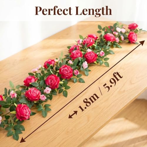 ASTRYAS 2Pcs 12FT Roses Vine, Artificial Rose Vines Garland(Hot Pink) - Image 3