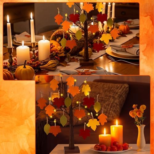 Briwooody 24'' Lighted Thanksgiving Gratitude Tree Kit, Brown Thanful Tree with 60 Leaves, Hemp Ropes & Pens, DIY Fall Decoration for Autumn Table Centerpiece Thanksgiving Gift (Battery Not Included) - Image 5