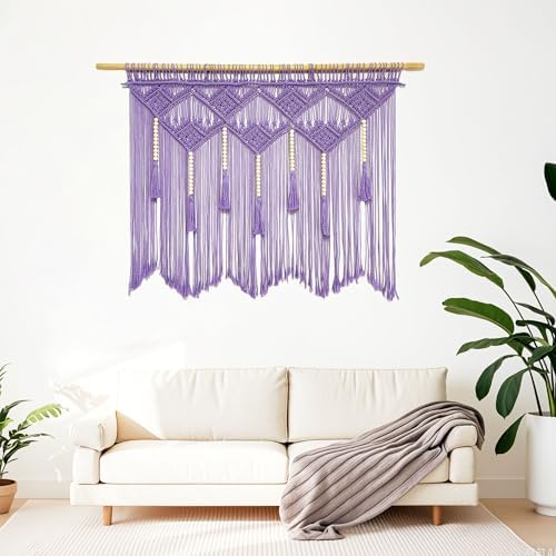 Youngeast Large Macrame Wall Hanging Boho Woven Tapestry Bohemian Macrame Wall Decor Handmade Tassel Tapestry Home Decoration for Bedroom Living Room 39"X31" (Wood Dowels Not Included) (Purple) - Image 4