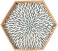 Hexagon Rattan Tray with Mother of Pearl Inlay, Rattan Serving Tray for Coffee, Bread, Fruits, Snacks, Decorative Wicker Tray for Table Decor, Home Decor (Light Blue Leaves, 14.5"×12.8") by Tynulox