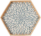 Hexagon Rattan Tray with Mother of Pearl Inlay, Rattan Serving Tray for Coffee, Bread, Fruits, Snacks, Decorative Wicker Tray for Table Decor, Home Decor (Light Blue Leaves, 14.5"×12.8") by Tynulox