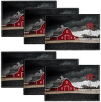 Farmhouse Placemats Set of 6, Black and Red Place Mats, Rustic Wipeable Washable Table Mat for Kitchen Dining Home Decor Linen Plate Mat 18x12 Inch by Unknown