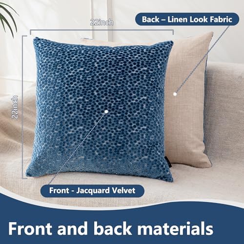 FIFU 22x22 Inch Throw Pillow Covers Set of 2, Jacquard Velvet, Oxford Blue - Image 3