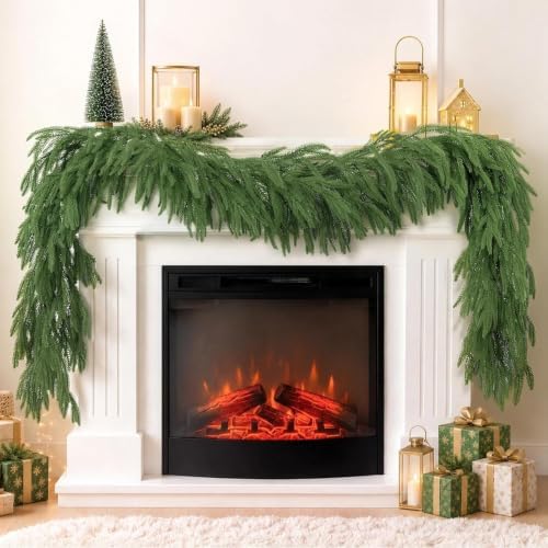 N&T NIETING 9FT Christmas Norfolk Pine Garland Real Touch Artificial Christmas Green Xmas Garland for Mantle, Table Holiday Fireplace Staircase Indoor Outdoor Christmas Decorations by NTNIETING