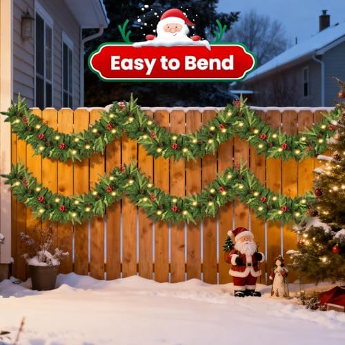 9 ft Pre-Lit Christmas Garland with 30 LED Lights, Pine Cones and Berries - Image 6