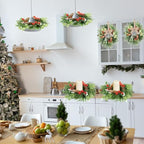 8 PCS Christmas Mini Cabinet Wreath for Kitchen with Ribbon Artificial Eucalyptus Cedar Hanging Garland with Red Whilt Berries Pine Cones for Swag Table Centerpiece Door Window Chair Wall Winter Decor - Image 5