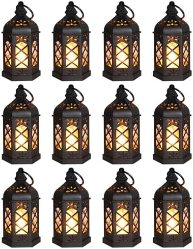 12-Pack Mini Lanterns, Small Candle Lanterns Decorative, Black Tea Light Lantern, Ramadan Eid Decor, Table Centerpiece for Wedding Halloween Christmas, Easter Decorations, Battery Included by ReperlaSpecialMiniSmallLanternDecoration