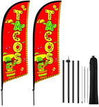 HunnmingRe 2 Set Tacos Feather Flag Kit, 8ft Advertising Swooper Flag Banner with Pole and Ground Stake for Business Restaurant Advertising Banner for Outside Ground by HunnmingRe