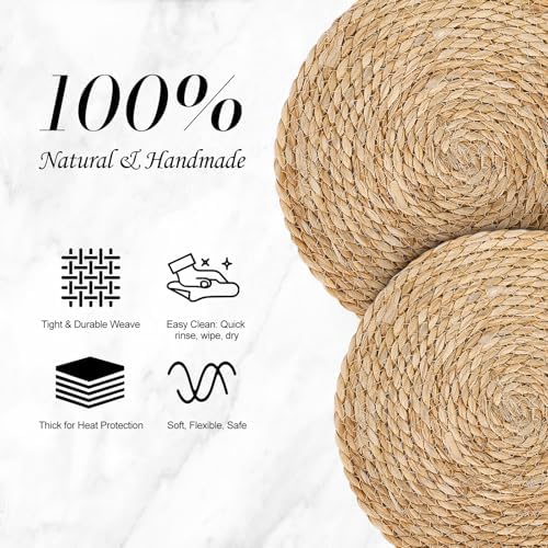 Placemats Set of 8 - Rattan Round Place Mats & 11.8” x 17” Cotton Braided Placemat for Dining Table Setting, Rustic Farmhouse Boho Wedding Decor, Wicker Woven Charger Dinner Plates, 16Pcs - Image 4