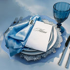 Set of 8 Cotton Linen Placemats, 15x15 Round Scalloped Cloth Table Mats, Embroidery Machine Washable, Wrinkle Resistance Fabric Place Mats for Wedding Summer Baby Shower Party Table Decor-Blue - Image 2