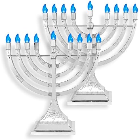 Zion Judaica Pack of 2 Hanukkah Electric Menorahs LED USB Powered Menorah Electronic Hanukkiah Battery Minorah Flamless Chanukah Candles (Silver, 2) by ZionJudaicaLtd