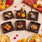 6 Pcs Diwali Table Tray with Handle Return Gift for Pooja, Brown, 5.9 Inch by Potchen