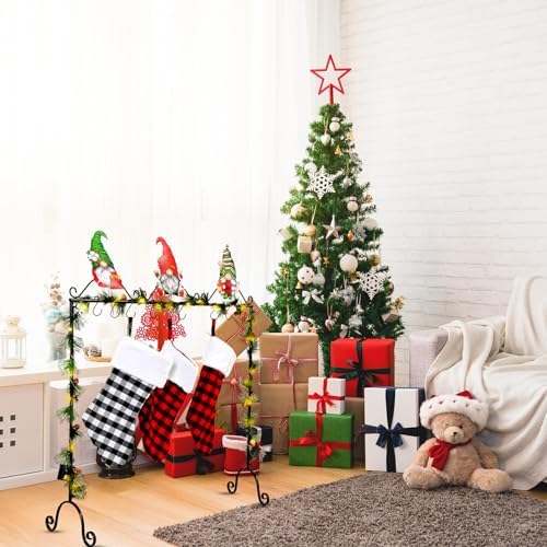 Sliner Christmas Stocking Holder with 12 Detachable Hooks 39.8 in Metal Stocking Holder Stand with String Lights, Freestanding Hangers Racks for Floor Fireplace Living Room(Classic) - Image 3