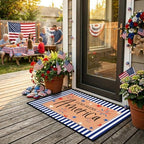 2 Pcs God Bless America Door Mats, 4th of July Patriotic Welcome Mat Non-Slip Coir Doormat with Blue White Stripes, Layered Rug for America 250th Anniversary, Front Porch Entryway Decor - Image 3