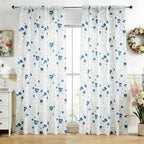 youleyar Floral Curtains 72 Inches Long for Living Room 2 Panels Printed Pattern Curtain Rod Pocket Spring Summer Watercolor Blue and White Floral Window Drapes for Girls Bedroom, 52" W x 72" L by Youleyar