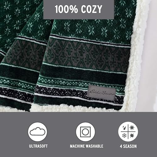 Eddie Bauer - Throw Blanket, Brushed Fleece & Plush Sherpa Soft Bedding, Blanket for Couch & Bed (Fair Isle Green, 50" x 60") - Image 2