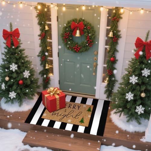 Moucuny 2 Pcs Christmas Coir Doormat Outdoor, Merry and Bright, Non Slip - Image 5