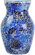 8" Deep Blue Mosaic Vase, Klein Blue Glass Flower Vase with Silver Wave Crest Design, Hand-Pasted Ocean Art Centerpiece for Modern Home, Living Room & Office by ZHIPINHUI