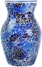 8" Deep Blue Mosaic Vase, Klein Blue Glass Flower Vase with Silver Wave Crest Design, Hand-Pasted Ocean Art Centerpiece for Modern Home, Living Room & Office by ZHIPINHUI