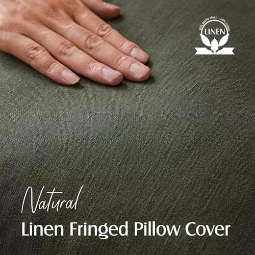 Foindtower Decorative Linen Fringe Throw Pillow Covers 20×20 Dark Green - Image 2