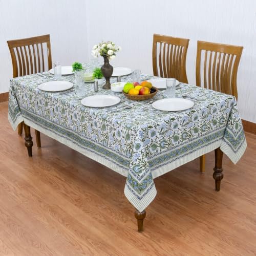 Home Spun & Crafts 72x118 Inches Rectangle Hand Block Print Tablecloth, 100% Cotton, Sage Green Floral Table Cloths Washable, Traditional Indian for Dining Outdoor Thanksgiving Halloween Christmas - Image 4