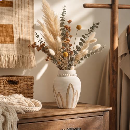 Living Room Decor Flower Vase,Wood Farmhouse Decor Ceramic Vases Aesthetic,Office Flower Pot for Desk, Boho Coffee Table Bookshelf Laundry House Decorations,Kitchen Accessories - Image 4