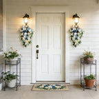 Idyllic 25 Inch Spring Blue Rose Door Hanging Artificial Floral Swag for Front Door Window Porch Stair Railing Spring Holiday Indoor Outdoor Home Decor - Image 7
