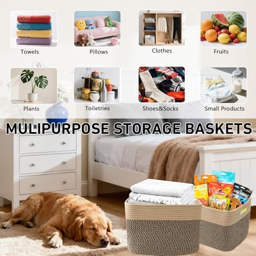 3 Pack Woven Baskets,Storage Baskets for Shelves with Handles - Image 5