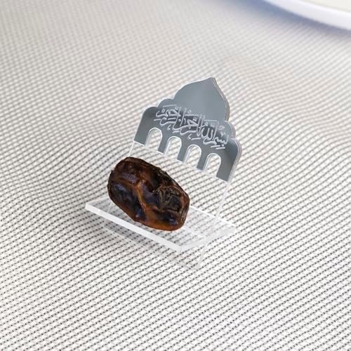 Ramadan Date Holder, Bismillah Islamic Calligraphy, Iftar Party, Ramadan Table Decoration, Eid Mubarak Gift (6 Pcs, Dome Design, Silver) - Image 3