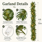 Garland with Lights, Garland for Mantle, Lighted Eucalyptus Garland - Image 2