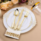 Bestluck 350PCS White and Gold Plastic Plates for 50 Guests, Disposable Dinnerware Set Includes 100 Disposable Plates, 150 Gold Silverware, 50 Cups, 50 Napkins for Party, Wedding - Image 4