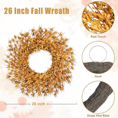 26 Inch Realistic Full Fall Wreaths for Front Door Outside Autumn Wreath - Image 3