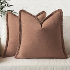 MIULEE Linen Fringe Decorative Fall Euro Throw Pillow Covers Brick 22x22 by MIULEE