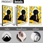 Chinese Lunar Year Of The Dog Wall Art - Black Dog & Yellow Chrysanthemum Canvas Print for Home Decor - Loyal Honest Prudent Kind Theme 8X12 in Wrapped Framed - Image 2