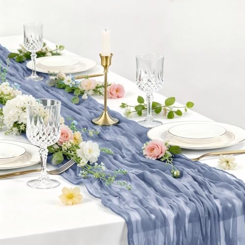 DeZerlor Dusty Blue Cheesecloth Table Runners 12 Pack Summer Boho Runners - Image 2