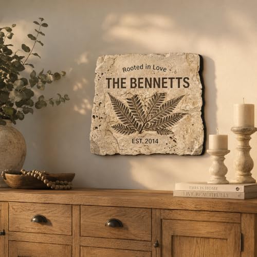 Personalized Family Name Sign, Custom Faux Fossil Stone Wall Decor, "Rooted in Love" Botanical Fern Plaque, Flat MDF Board with Realistic 3D Print (Not Real Rock), Earthy Rustic Home Art - Image 5