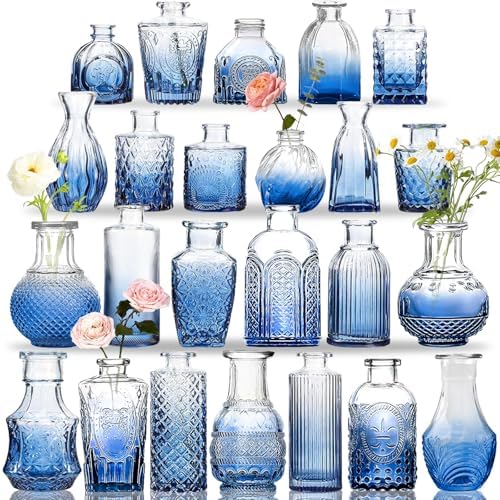 KOIUEYW Bud Vases Set of 24, Gradient Blue Vintage Small Vases for Flowers, Clear Crystal Mini Glasses in Bulk, Small Flower Design for Centerpieces Wedding Home Flower Party Decor by Unknown