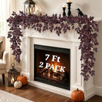 Fall Garland for Mantle, 2 Pack 7 Ft Plum Cimicifuga Seeded Leaf Garlands by MyCoats