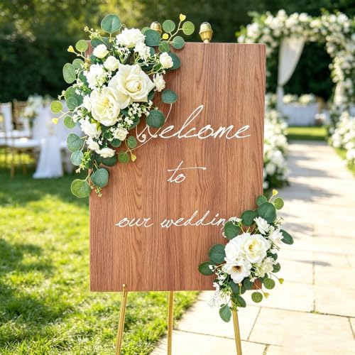 Odouzy Pack of 2 Wedding Arch, Artificial Flowers, Wedding Decor，Flower Garland Be Suited to Banquet, Party, Reception Entrance Welcome Sign and Background Decoration (Milky White) - Image 5