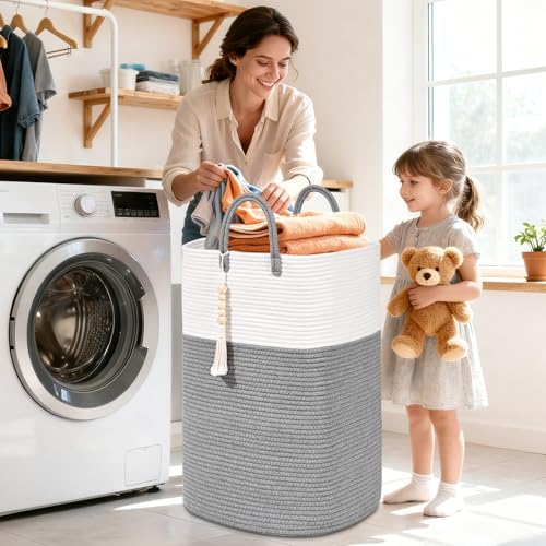 Woven Laundry Basket for Clothes, 100L Large Rectangle Laundry Hampers with Beads Tassel, Nursery Storage Basket for Toys, Tall Dirty Clothes Hamper for Bedroom Aesthetic, Laundry Room Organization - Image 2