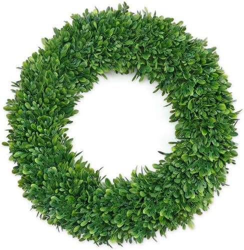 22 Inch Boxwood Wreath for Front Door Realistic with Welcome Sign Faux Easter Green Preserved Boxwood Wreaths Outdoor Spring Wreaths for Front Door Outside for Porch Farmhouse Wall Home Decor by HomeDecor
