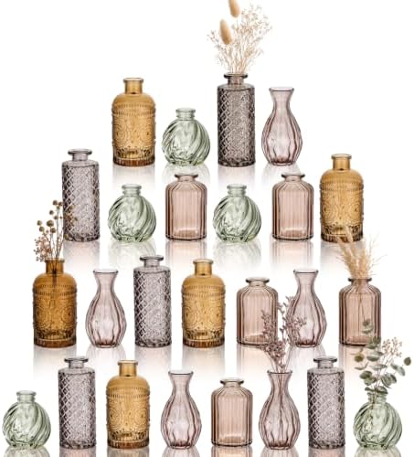Hewory Small Bud Vases Bulk: 25Pcs Multi Amber Flower Vases for Centerpiece by Hewory