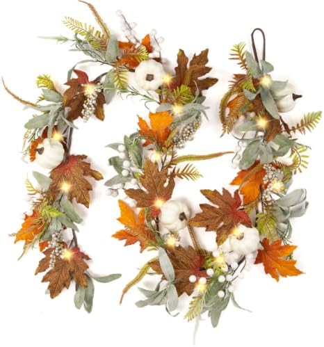 Fall Garland with Lights for Mantel, 6FT Realistic Fall Decor by Unknown