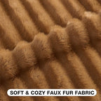 FUTEI Pack of 2 Faux Mink Fur Throw Pillow Covers 24x24 Inch, Camel - Image 2