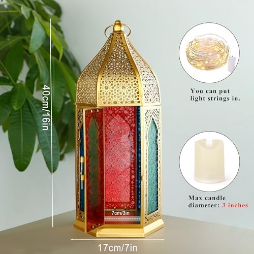 TRIROCKS Moroccan Lantern – 15'' Gold Hexagonal Candle Lantern with Tempered Glass Decorative Indoor Outdoor Ramadan Lantern for Garden Yard Patio Wedding Parties Events - Image 3